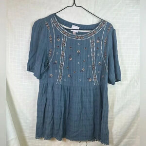Knox Rose Boho Embroidered Blue Blouse Womens Small